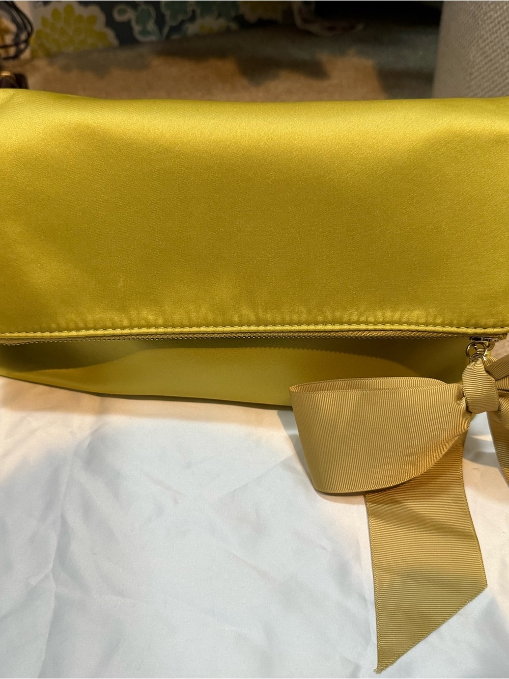 Ann Taylor Yellow Satin Clutch with Ribbon Bow